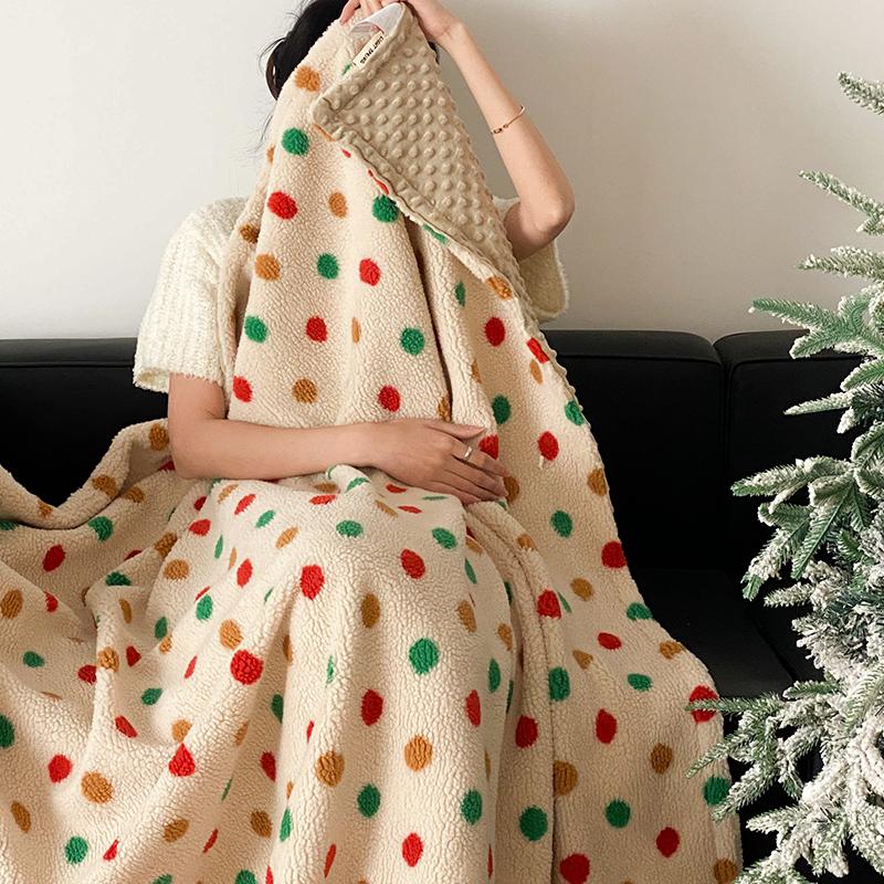 韩式秋冬双面羊羔绒豆豆绒盖毯