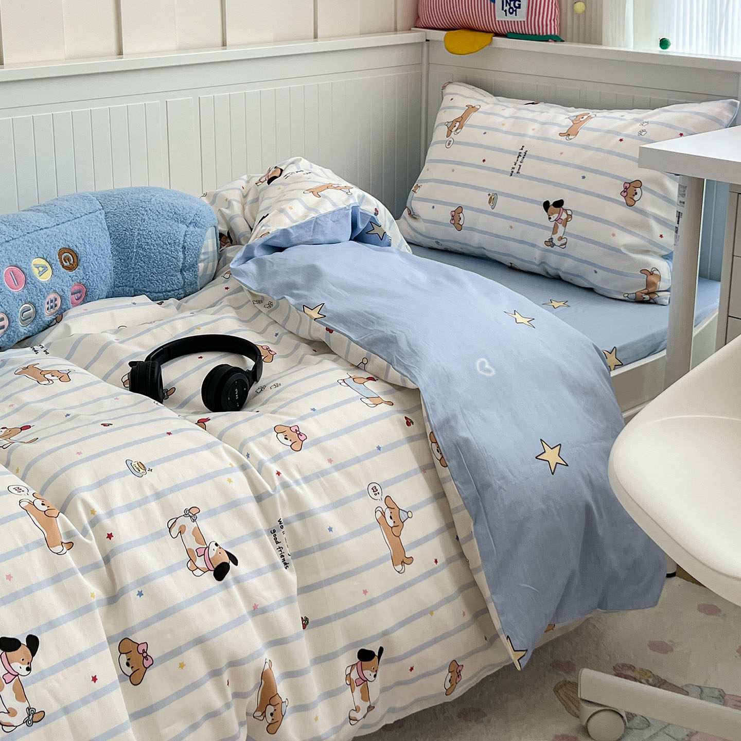 卡通全棉三四件套可爱腊肠犬被套纯棉柔软儿童床单款学生宿舍床品,床上用品,学生床品套件,淘宝优惠券,粉丝福利购,淘宝优惠卷