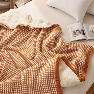 沙发毯午休毯 加绒厚毛毯单人加厚珊瑚绒毯子床上用羊羔绒盖毯冬季