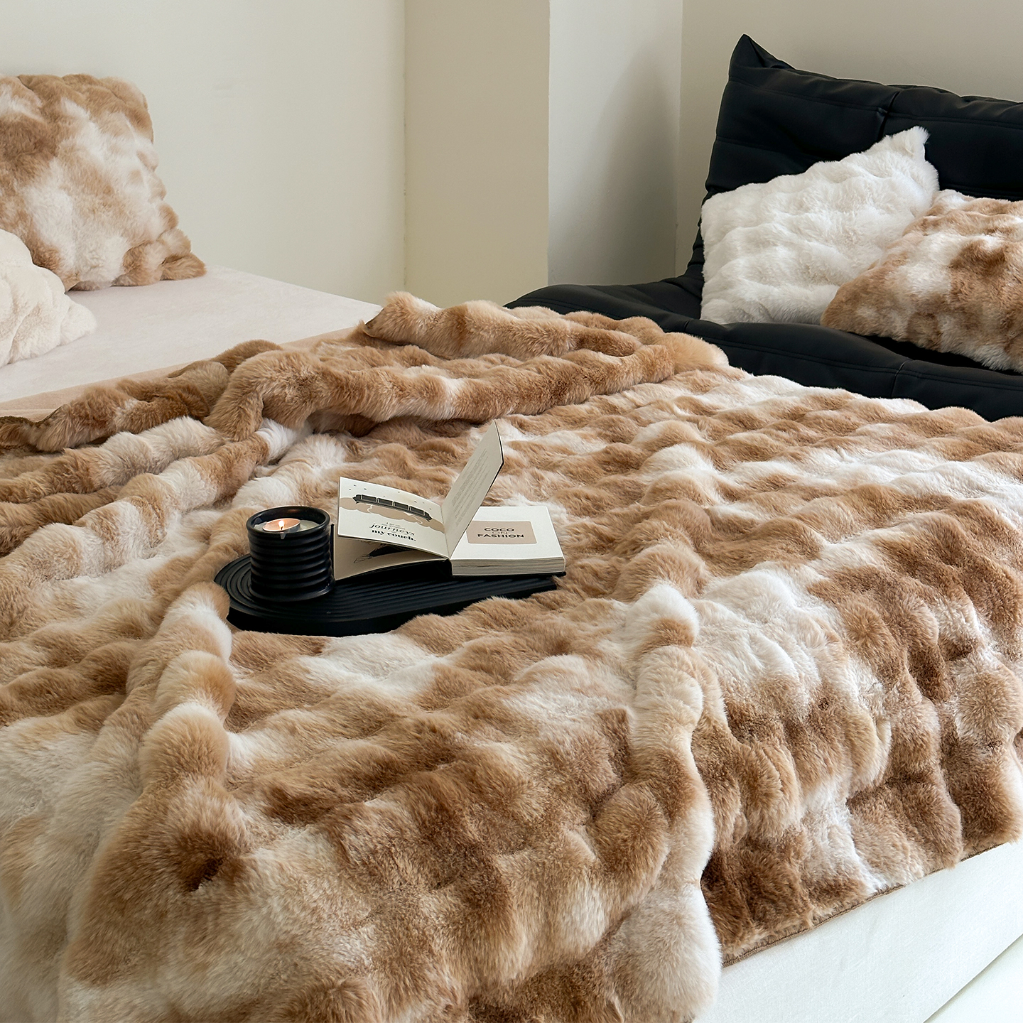 轻奢仿皮草玉兔绒渐变扎染毛毯