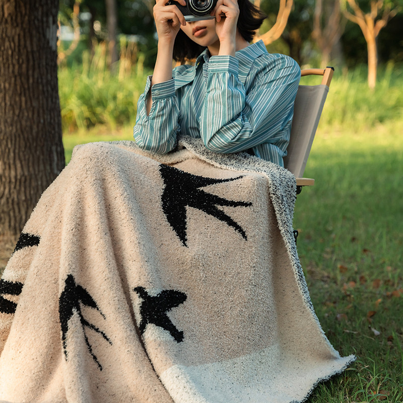 中古风新款半边绒燕子针织毛毯夏季沙发空调毯子办公室盖毯装饰毯