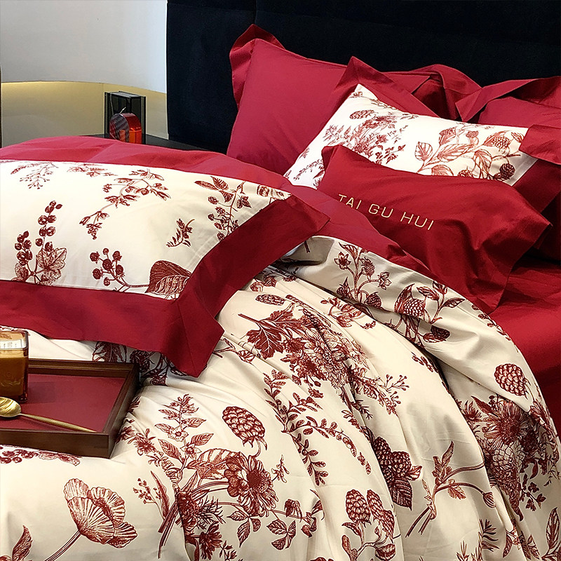 100s全棉长绒棉红色婚庆四件套