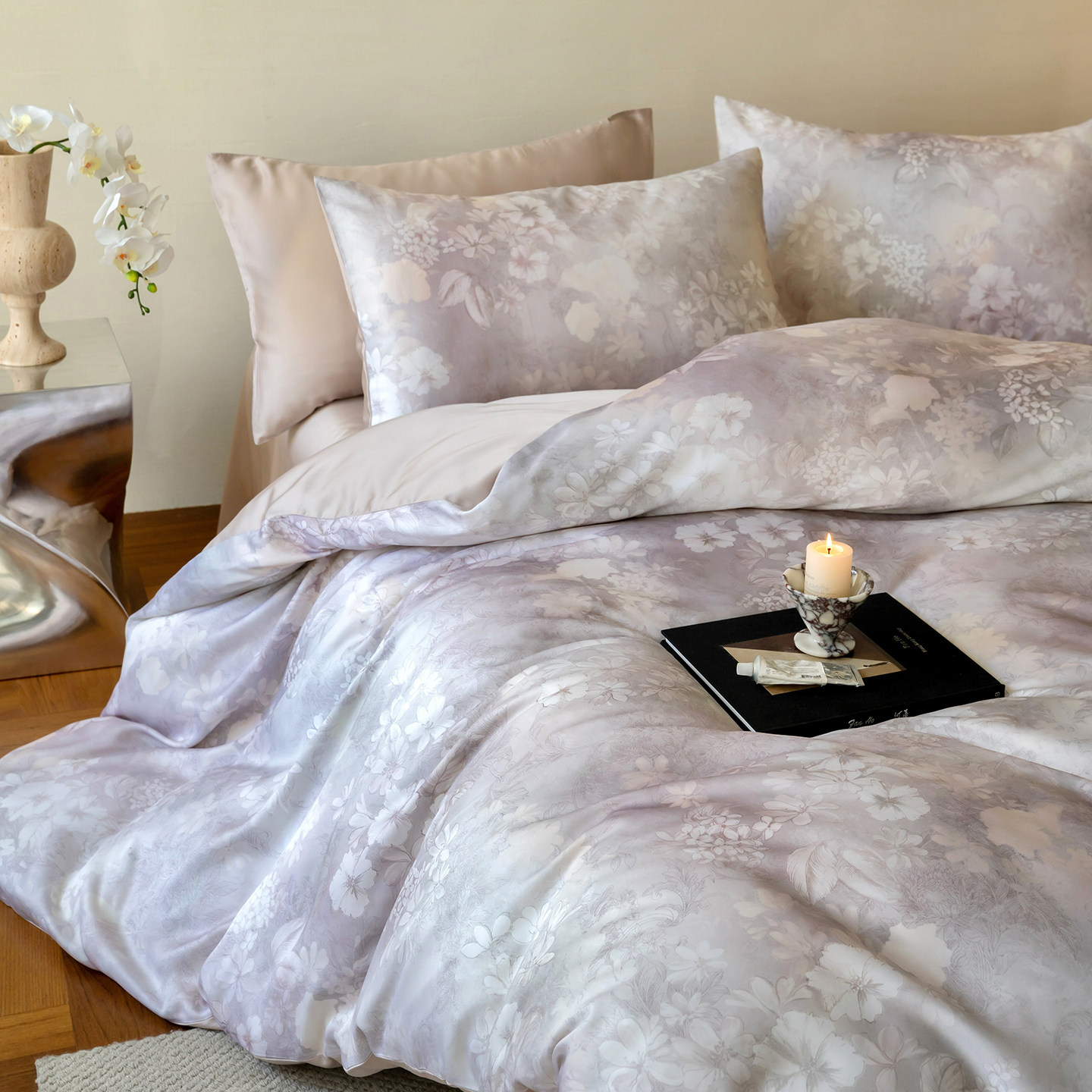 复古A类60支天丝印花四件套冰丝简约款被套床笠凉感丝绸床单床品