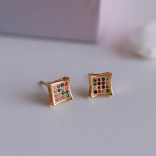 彩虹色宝石耳钉迷你小巧简约百搭