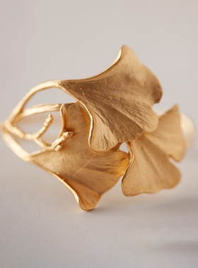 高端氛围感 精致饱满黄铜镀金色树叶子手镯女可调节时尚气质饰品