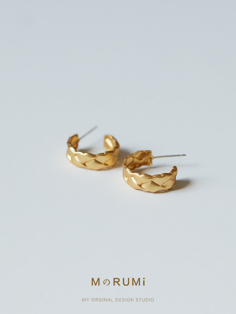 复古轻奢小香风/C形菱格耳环哑金雾面高级感质感耳圈耳钉S925银针,饰品/流行首饰/时尚饰品新,耳环,淘宝优惠券,粉丝福利购,淘宝优惠卷