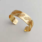 时髦树叶造型气质高保色镀金极简约开口设计叶子手镯女时尚 饰品