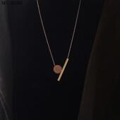 毛衣链长款 极简风 几何木质圆形项链吊坠个性 百搭秋冬热销