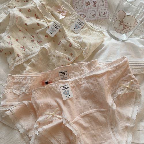 Miu系杏粉小碎花少女蕾丝内裤