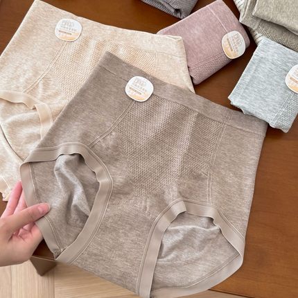 秋冬款50支莫代尔彩纱无缝高腰收腹女内裤腈纶保暖桑蚕丝裆7A三角