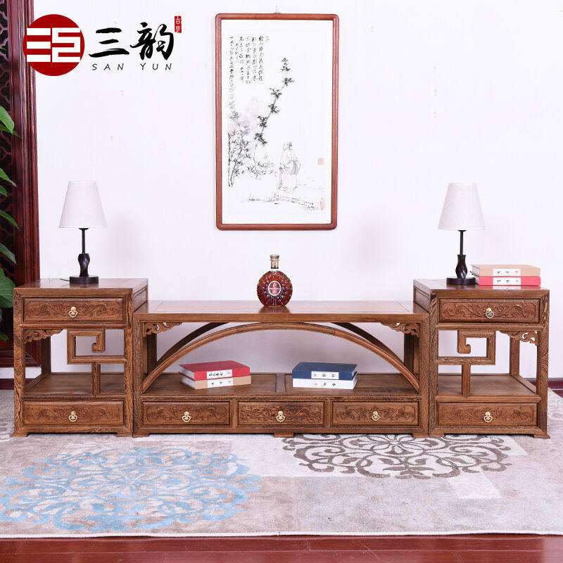 三韵红木家具非洲鸡翅木（学名：非洲崖豆木）实木电视柜茶几组合