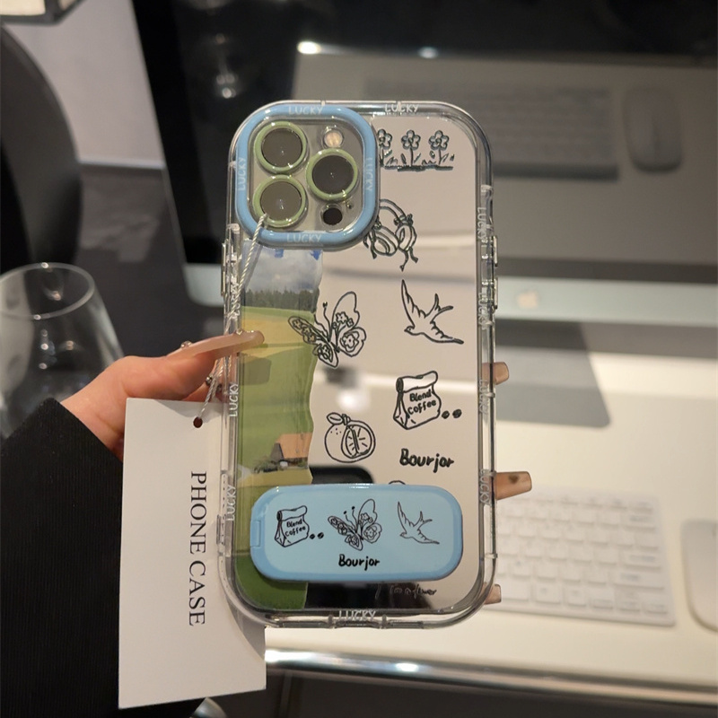 蓝天白云涂鸦适用于苹果16promax镜面奶油壳iPhone15手机壳华为p可爱小米15防摔保护套mate70小众新款