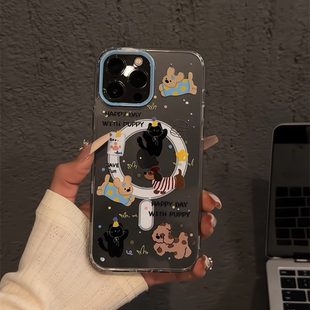 杂点涂鸦狗适用iPhone16promax趣味手机壳iphone15全包ins风小众14高透磁吸壳保护套防摔12可爱11个性oppo