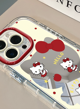 红苹果波点kitty适用于苹果17promax镜面奶油壳iPhone16手机壳华为p可爱小米15防摔保护套mate70小众