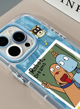 相框机器人之梦适用苹果17promax奶油羽纱纹卡通手机壳iphone16pro华为p60小米oppo保护套防摔15可爱