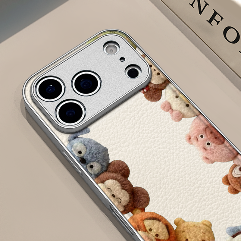 动物家族适用苹果17pro手机壳16pm金属鼓状皮纹华为p80防摔可爱mate70保护套荣耀oppo防摔小米