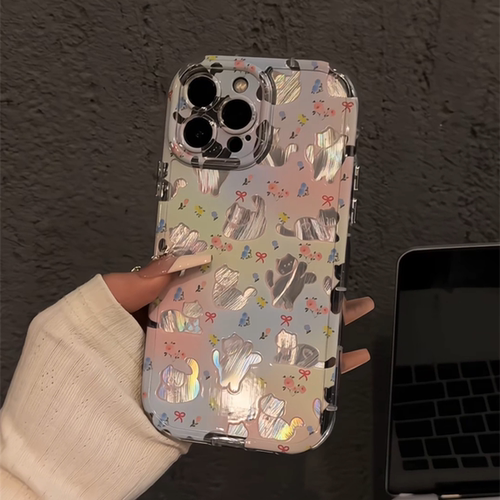 彩色晕染碎花猫咪适用苹果17pro奶油羽纱纹卡通手机壳iphone16可爱华为p创意可爱mate70保护套小众小米15新款