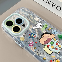 哈欠蜡笔小新适用苹果16奶油羽纱纹卡通手机壳iphone15可爱华为p创意可爱mate70保护套小众小米15新款