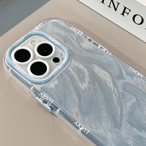 锡纸纹蓝适用苹果17奶油羽纱纹卡通透明手机壳iphone16pro华为p70苹果13创意可爱保护套防摔15ProMax全包mate