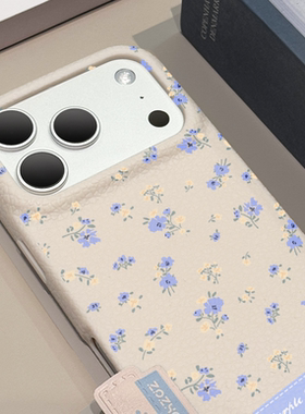 满屏蓝色碎花适用苹果17pro手机壳iphone16pm皮纹tpu华为p80防摔可爱mate70保护套荣耀oppo防摔小米