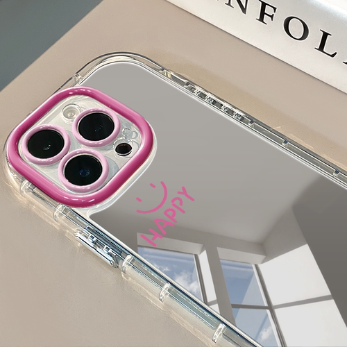 happy微笑适用于苹果16pro镜面奶油壳iPhone15手机壳华为p80可爱小米15防摔荣耀保护套mate70小众红米