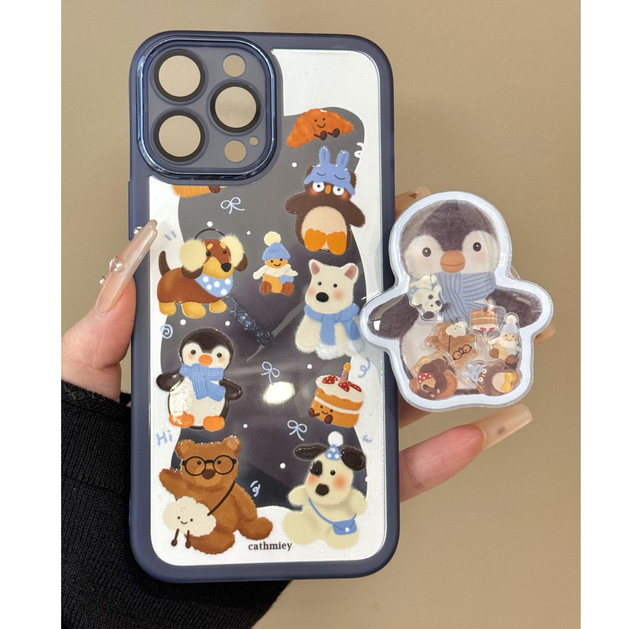 可爱冬日玩偶适用苹果16pro金属镜框卡通手机壳iphone15防摔华为PURA70小米11可爱mate保护套14