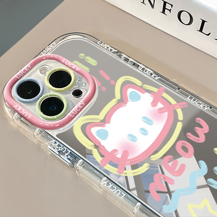 蓝色小狗镜面适用苹果17promax华为奶油壳oppo苹果16新iPhone14/12/11promax手机壳真我红米小米13pro/u