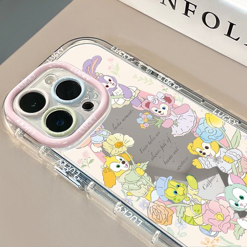 迪士尼玩偶镜面适用苹果17promax华为奶油壳oppo苹果16新iPhone14/12/11promax手机壳真我红米小米13pro/u