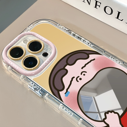 镂空哈欠卡通镜面适用于华为奶油壳oppo苹果15新iPhone16pro/12/11promax手机壳真我红米小米13pro/ultra