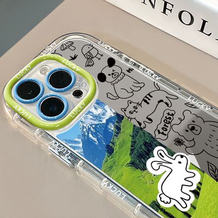 大自然线条动物镜面适用苹果17promax华为奶油oppo苹果16新iPhone14/12/11promax手机壳真我红米小米13pro