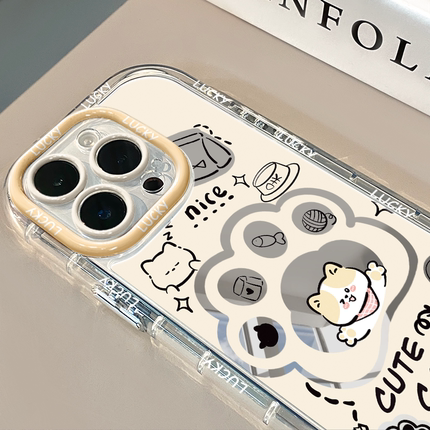 镂空小猫镜面适用于17pro华为奶油壳oppo苹果16新iPhone15/13/11promax手机壳真我红米小米12pro/u