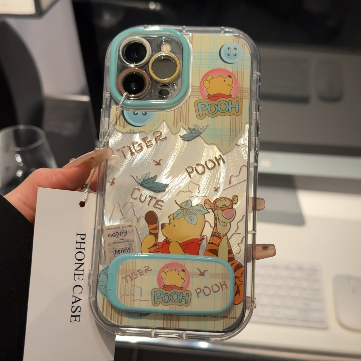 维尼熊和跳跳虎适用苹果16pro泡芙羽纱手机壳iphone15卡通可爱华为p荣耀创意可爱mate70保护套小众小米15新款