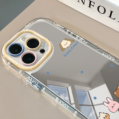 邦尼兔镜面适用于16pro华为奶油壳oppo苹果15新iPhone14/12/11promax手机壳真我红米小米13pro/u