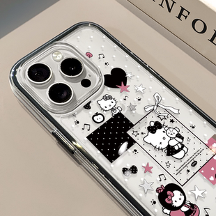 黑星星Kitty适用苹果17promax手机壳iPhone16三合一炫彩15小众华为mate70保护套oppo荣耀200小米15