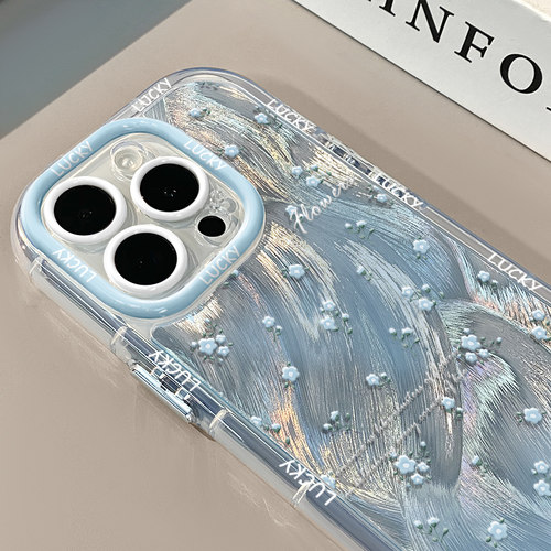 蝴蝶碎花适用苹果15奶油羽纱纹卡通透明手机壳iphone16可爱华为苹果11创意可爱保护套防摔15ProMax全包趣味