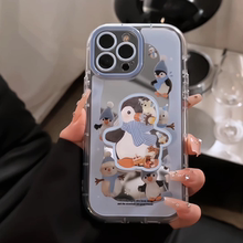 毛绒小企鹅和雪人适用于华为oppo苹果16镜面奶油壳iPhone15/12/11promax手机壳真我红米小米13pro/u