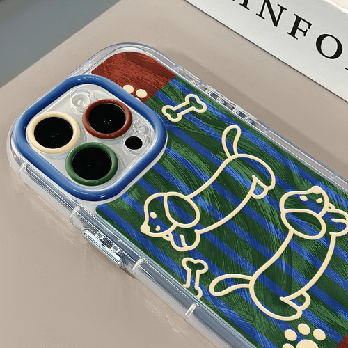 复古条纹线条腊肠狗适用苹果17奶油羽纱纹卡通手机壳iphone16pro可爱华为苹果13创意可爱保护套防摔15ProMax