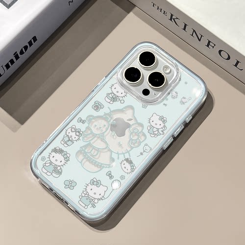 蓝镂空猫咪适用苹果17promax手机壳iPhone16三合一炫彩华为mate70保护套oppo荣耀200创意小米15