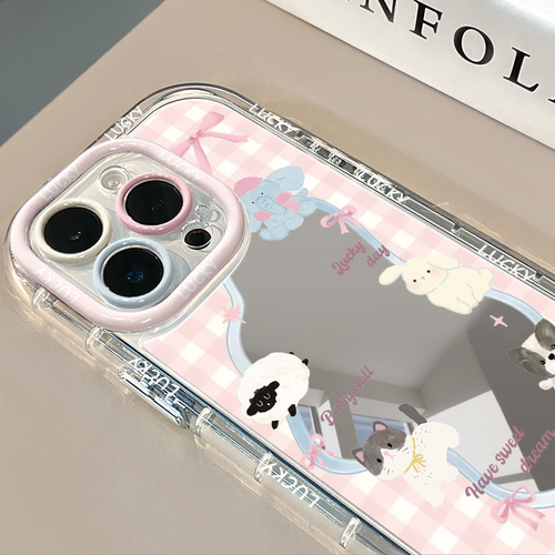 动物适用苹果17promax华为镜面奶油壳oppo苹果15新iPhone14/12/11promax手机壳真我红米小米13pro/ultra