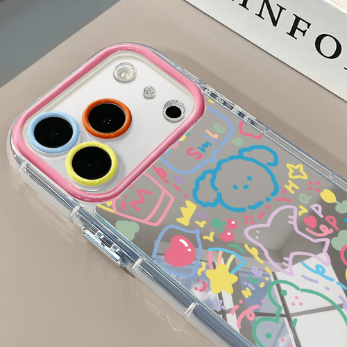 线条动物适用于苹果17Pro镜面奶油壳iPhone16Promax手机壳华为p80可爱小米17防摔荣耀mate70小众红米