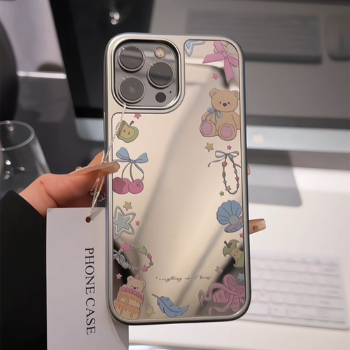 一圈少女心玩偶适用苹果17pro电镀大孔相框卡通手机壳iphone16可爱镜面华为p创意mate70保护套小众小米15新款