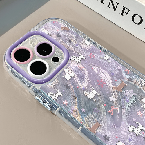 紫晕染满屏星星小狗适用苹果16奶油羽纱纹卡通手机壳iphone15可爱华为p创意可爱mate70保护套小众小米15新款
