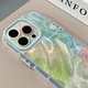 涂鸦绿粉适用苹果17pro奶油羽纱纹卡通手机壳iphone16pro可爱华为苹果13创意可爱保护套防摔15ProMax