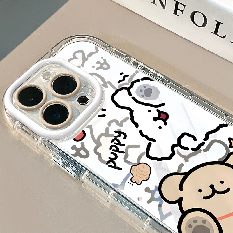hello线条小狗适用于苹果17pro镜面奶油壳iPhone16手机壳华为p80可爱小米15防摔荣耀保护套mate70小众红米