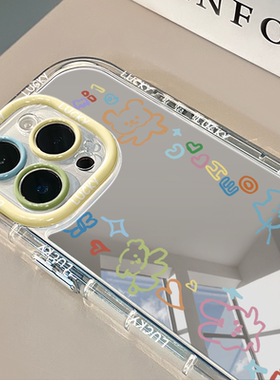 彩色线条图案镜面适用于苹果17pro华为奶油壳oppo苹果16新iPhone14/13/12promax手机壳真我红米小米13pro/u