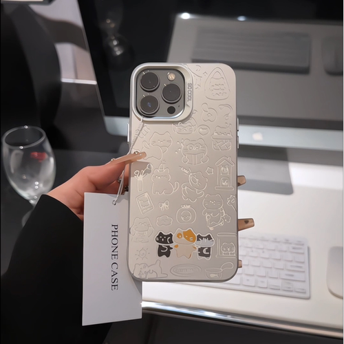 满屏线条猫猫适用苹果16pro磨砂彩银卡通手机壳iphone15防摔华为苹果11小米可爱mate保护套14ProMax荣耀