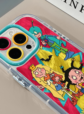 小魔女和好朋友适用苹果16奶油羽纱纹卡通手机壳iphone15pro可爱华为苹果11创意可爱保护套防摔15ProMax