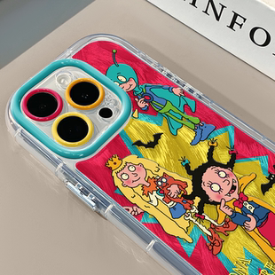 小魔女和好朋友适用苹果16奶油羽纱纹卡通手机壳iphone15pro可爱华为苹果11创意可爱保护套防摔15ProMax