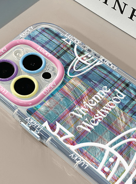 拼接格纹适用苹果17奶油羽纱纹卡通手机壳iphone16pro可爱华为苹果13创意可爱保护套防摔15ProMax全包