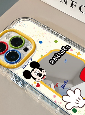 彩色泼墨镜框米适用于苹果17Pro镜面奶油壳iPhone16Promax手机壳华为p80可爱小米15防摔荣耀mate70小众红米